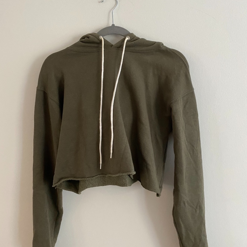 Forest Green Hoodie with White Straps - Size S